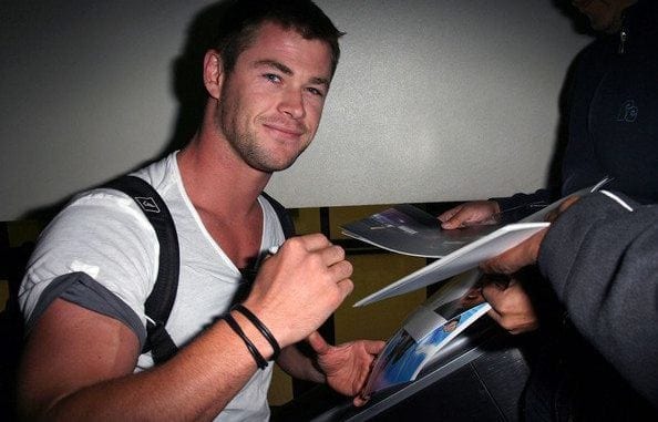 Chris Hemsworth signing autographs