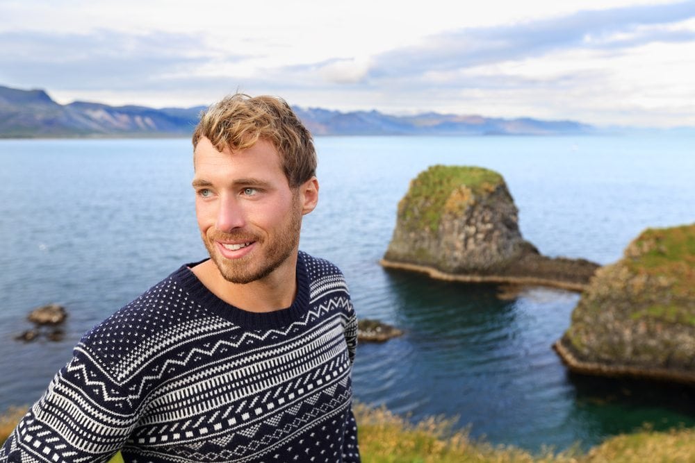Fair isle sweater – handsome man on Iceland | Guy Counseling